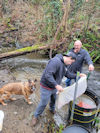 Jagger the German Shepard John And Anthony In Creek With Eggs