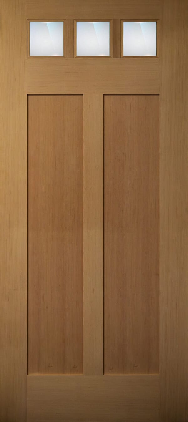 Wooden door with three small windows.